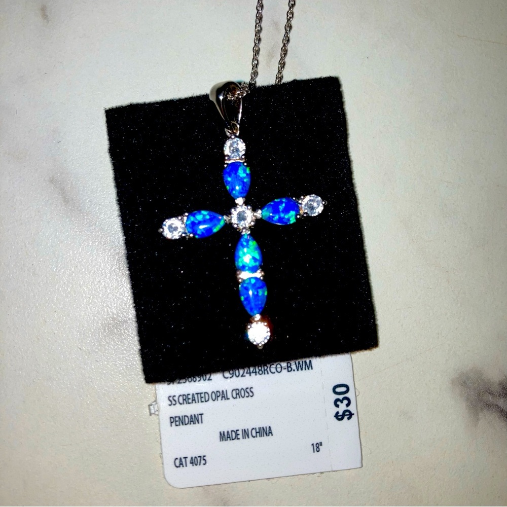 NEW Sterling Silver Fire Opal Cross